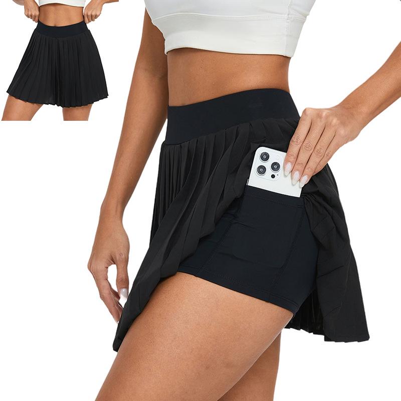 Pleated Low Waist Anti-Exposure Running & Fitness Tennis Skirt with Pockets