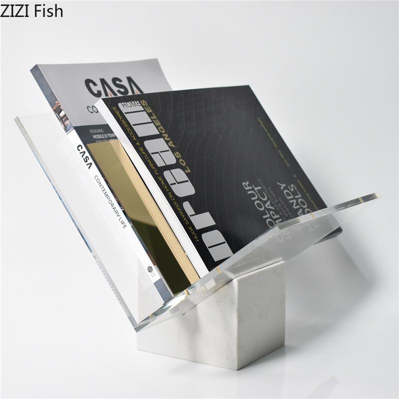 Minimalist Acrylic Transparent Bookshelf File Book Organizer Shelves Marble Base Magazine Holder Book Rack Modern Home Decor