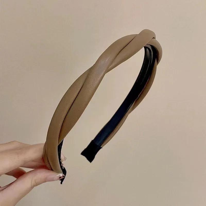 

Кожаная повязка для волос для женщин, плетеная крестообразная, витая повязка на голову, обруч для волос, нескользящие повязки для волос, аксессуары для волос для девочек