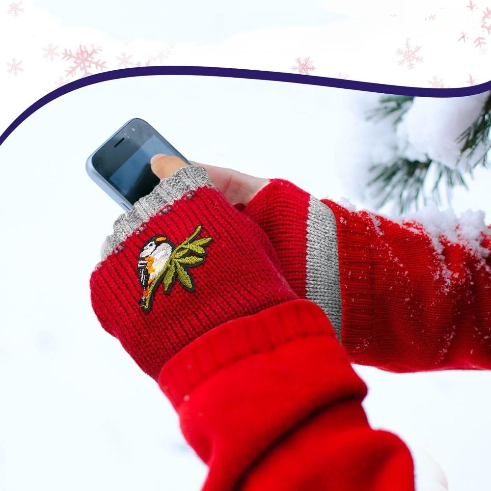 Embroidered Bird Half Finger Gloves Spicy Girl Y2k Winter Mittens Outdoor