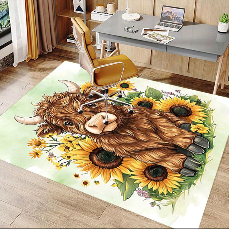 1PC Cow Sunflowers Non-Slip Floor Carpet Compatible for Office&Living Room&Dining room - Flat-Weave Machine- Soft & Pattern-E296