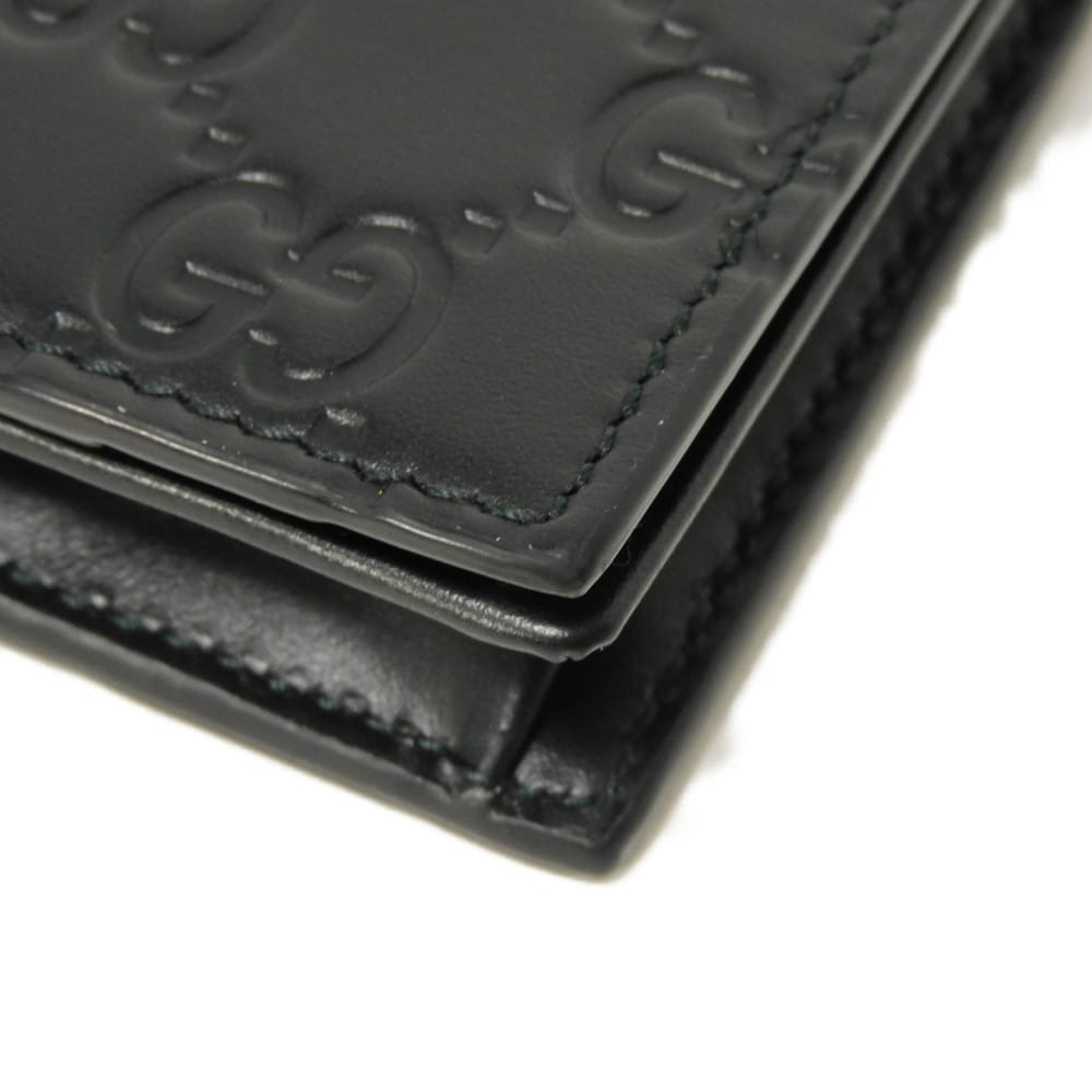 Used 9539 Guccissima Card Holder 779844 CWC1N 4009 7946 Bifold Flap Gusset Compartment with GG Embossing Black Men's