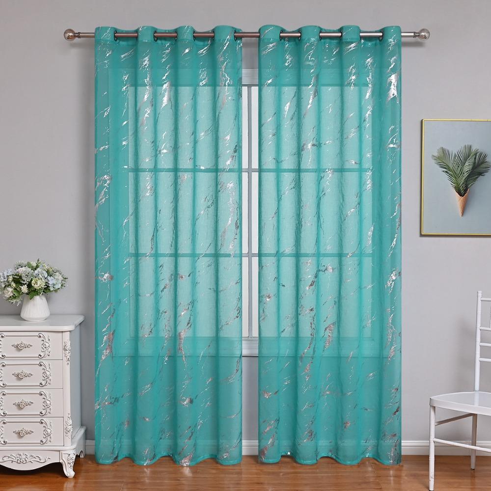 Half-shading Sheer Curtain Marble Pattern Window Screen  Bedroom and Living Room Decoration синий