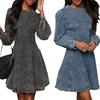 Elegant Autumn Patchwork Waist-Cinching Denim Dress - Long-Sleeved for Women