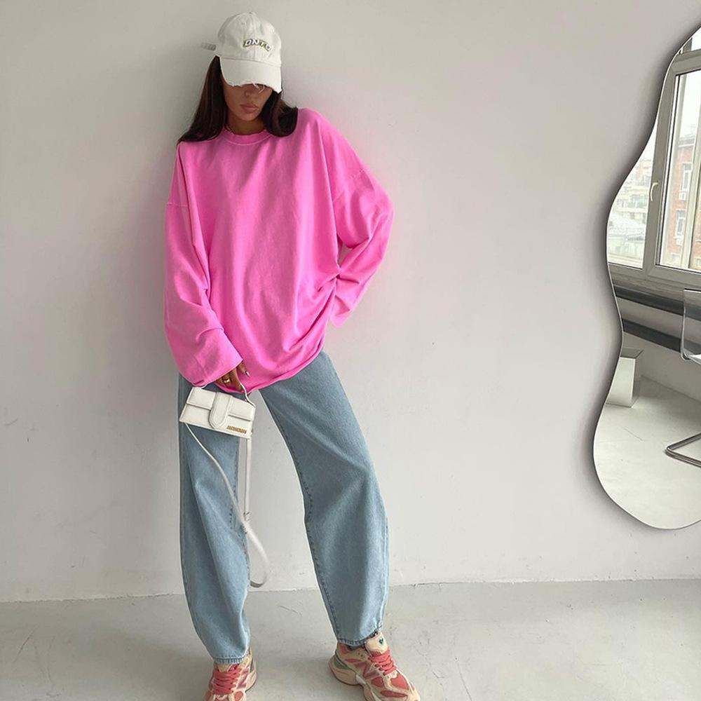 

Жіноча бавовняна рожева сорочка з довгим рукавом і однотонна трикотажна жіноча футболка S синій