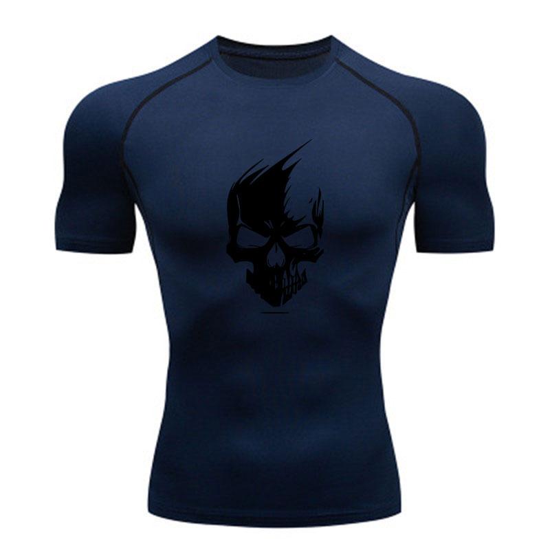 Men's Compression Fitness T-Shirt, Stylish Spiky Skull Print
