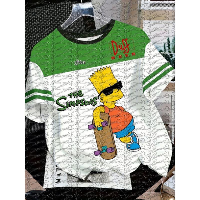 2026 The Simpsons Cartoon Graphic Printed Jersey Casual Streetwear Top Fashionable Y2k Tee Summer Men'S And Women'S T-Shirts