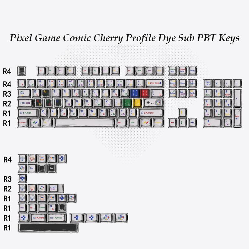 136 Keys Comic White English Korean German Layout Keycaps Dye Sub PBT Keycaps Cherry Profile for MX Switches Gaming Keybaord