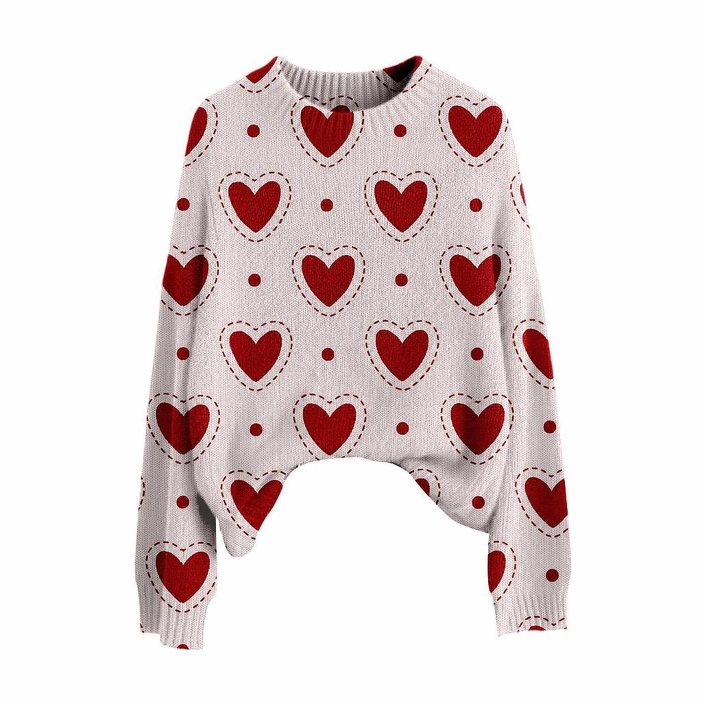 Valentine's Day Heart Long Sleeve Pullover Sweater - European & American Autumn/Winter 2026 Collection