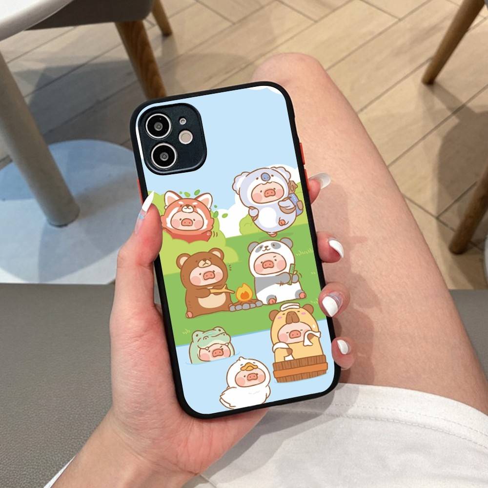 Cute Pig Cartoon L-lulu Phone Case For IPhone 14 11 12 13 Mini Pro Max 8 7 Plus X XR XS MAX Translucent Matte Cover