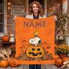 Personalized Halloween Blanket, Custom Name Pumpkin Dog Blanket, Cute Fall Leaves Flannel Blanket, Spooky Season Gift for Kids