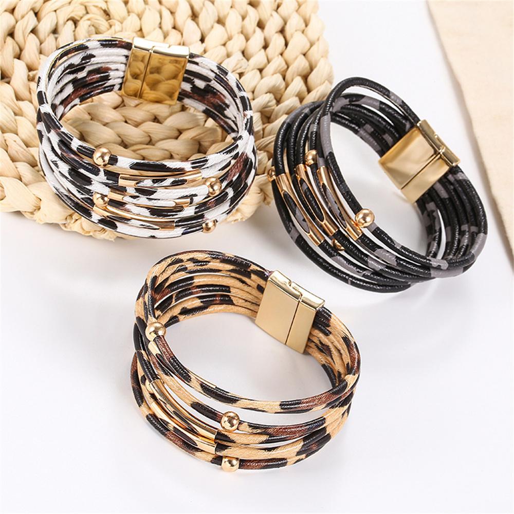 New Leopard Print Multi-Layered Aid Magnet Bracelet For Women PU Leather Bracelet Bohemian Party Jewelry