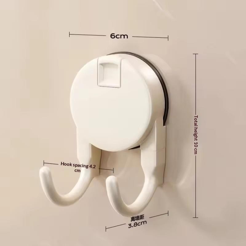 Suction Cup Hook No Drilling Required Dual Hooks Strong Load Bearing Bathroom Kitchen Door Back Clothes Hook