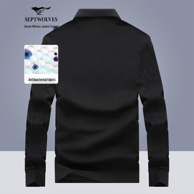 Septwolves Men s Long-Sleeve Letter Print Antibacterial Polo Shirt XL