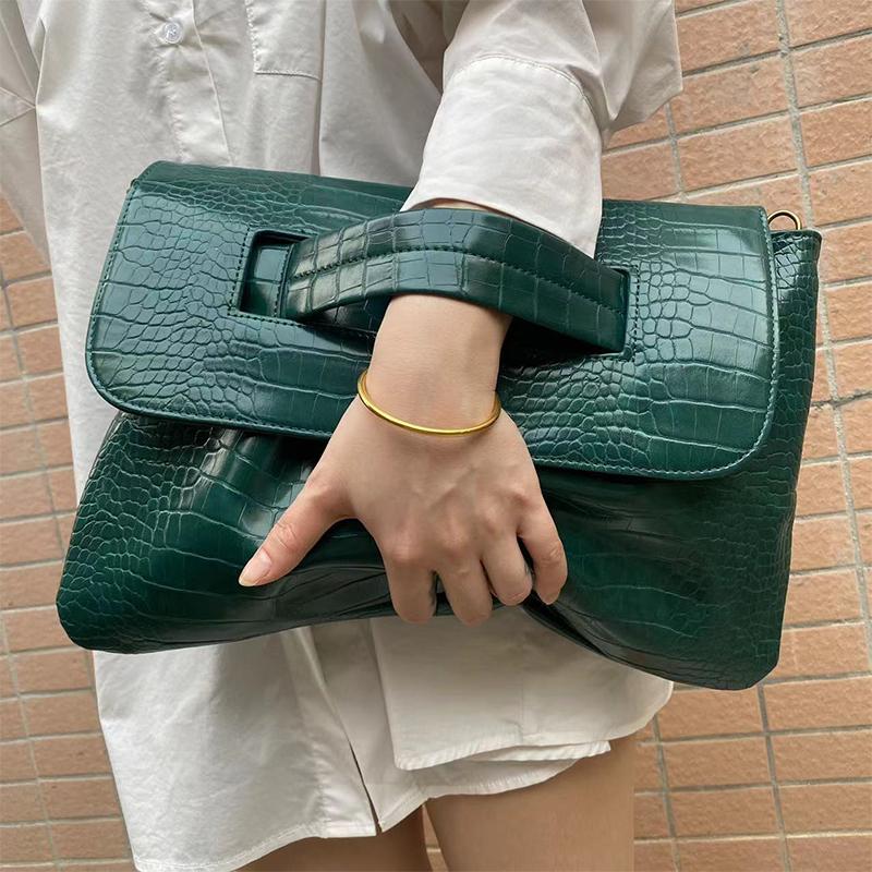 Fashion  Storage Bag Document Bagluxury Crocodile Pattern Women's Briefcase,large Capacity Solid,ladies Simple Clutch Bag