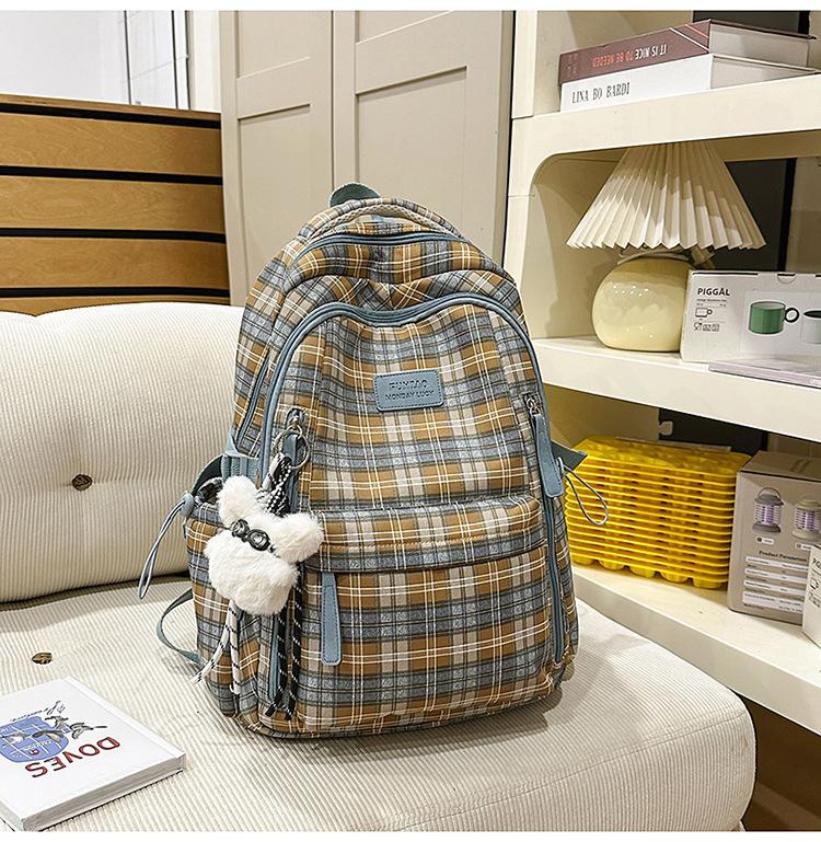 Schoolbag high-value retro style plaid schoolbag for women's autumn and winter new Korean ins middle and high school students versatile backpack