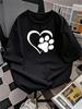 Women's Casual Short Sleeve T-Shirt - Black Loose Fit Summer Top with Geometric Heart & Paw Print, Soft Cotton Luster Fabric, Machine Washable Crew Ne