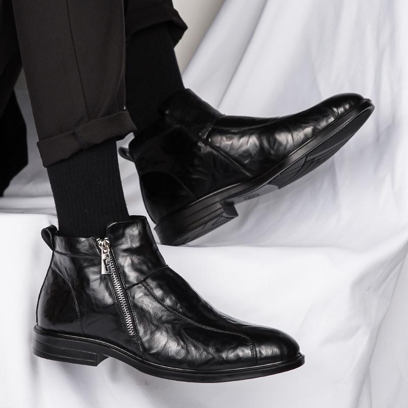 Fashion Boots Men Winter Shoes Black Leather Boots Mens Footwear Warm Plush Fur Winter Boots For Men Zapatos Hombre