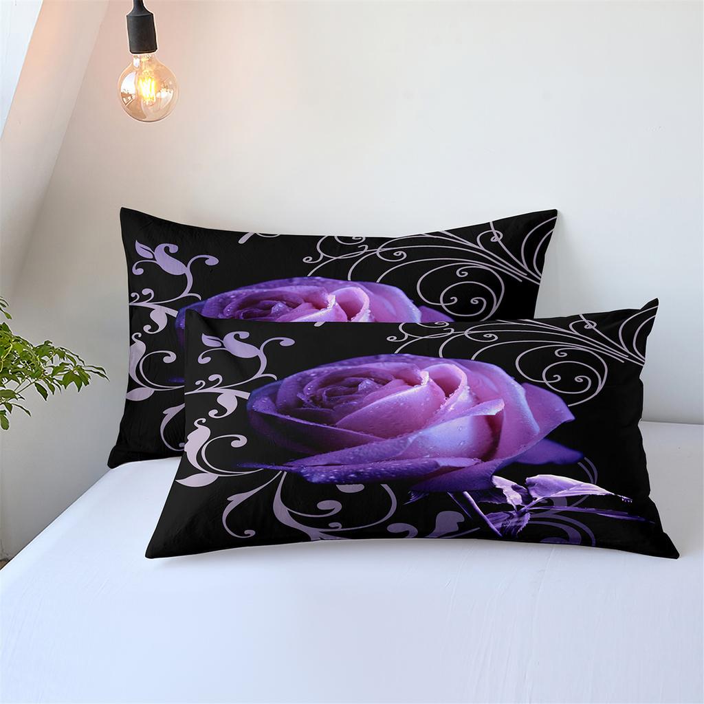 Three-Piece Rose Floral Style 3D Printed Quilt Cover Home Textile Bedding Kit