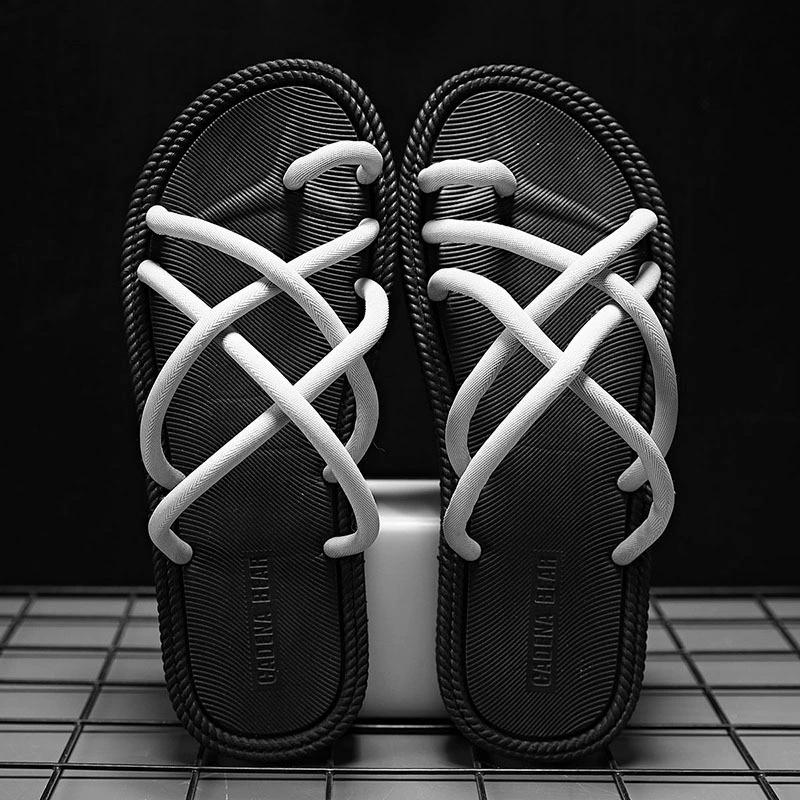 

Летние мужские плетеные шлепанцы из веревки, EVA платформа, прочные нескользящие сандалии для мужчин, уличные пляжные тапочки Sandalias De Hombre 2025 39 серый