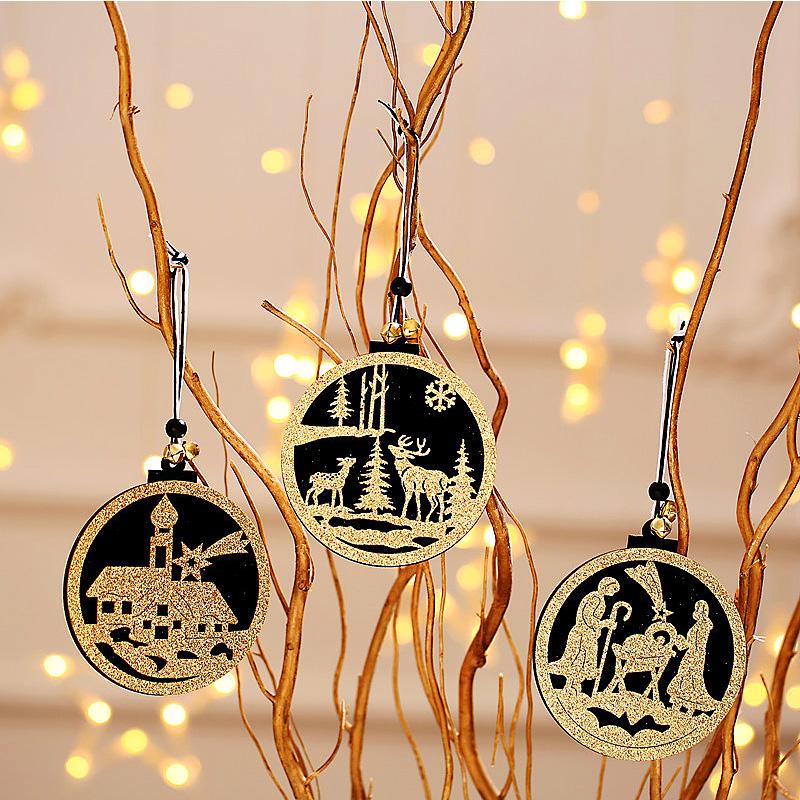 

2PC Exquisite Party Decor Circular Christmas Pendants Wooden Gift Hanging Crafts Creative