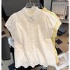 Elegant European Summer Design Sense Small Hollow Out Embroidery  Collar Top Versatile Match Korean Style Loose Fit