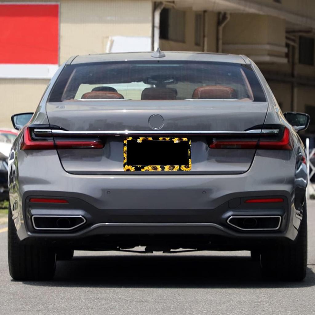 Sunflower License Plate Frame Stainless Steels Yellow Sunflowers Car Tag Holder Frames With 2 Holes And Screws 12 X 6 Inch Decoration For US Vehicles