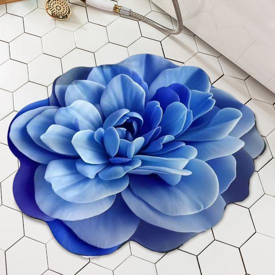 Diatomaceous Earth Floor Mat 3D Realistic Floral Design Non-Slip Absorbent Bath Mat Quick-Drying Soft Carpet