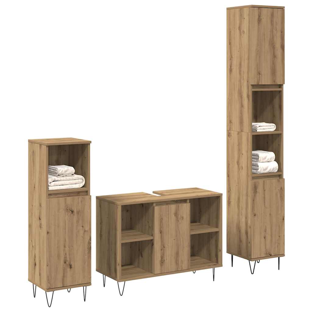 Bathroom Furniture Set with Shelf 3 Pcs Artisan Oak Wood Based Material