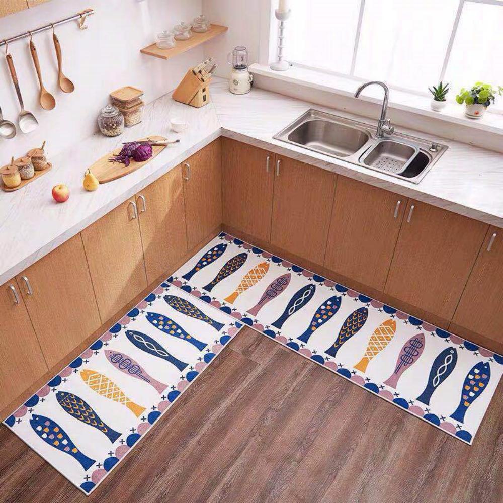 

2PC Kitchen Floor Mat Toilet Door Door Mat Kitchen Set Floor Mat Household Long Dirt-Resistant Crystal Velvet Foot Mat 40x60xm 40x120cm