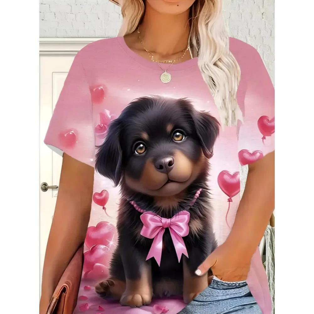 Summer Women's T-shirt Creative Fun Animal 3D Printed Short Sleeved T-shirt Fashionable Comfortable Soft Breathable Large Loose T-shirt