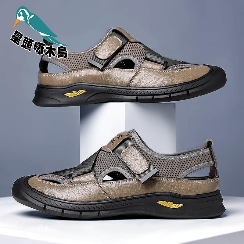 Shoes Men's summer breathable sandals mesh shoes one pedal casual shoes middle-aged and elderly father shoes single sandals