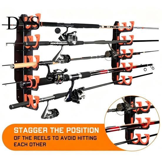 Garage Rod Storage Solutions 2Pcs Wall Mount Fishing Holder, 5 Pole Display Mounted Rack for Shed, Horizontal Organizer Stand Heavy Duty