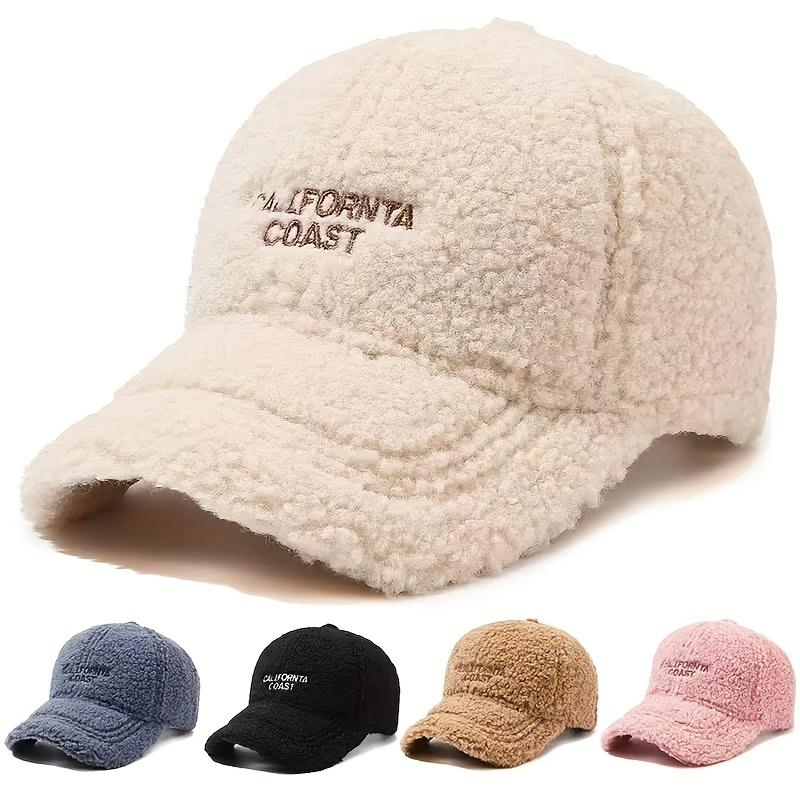 Women'S Fleece-Lined Baseball Cap - Adjustable, Lightweight Winter Hat with "California Coast" Embroidery, Beige, Perfect for Cold Weather