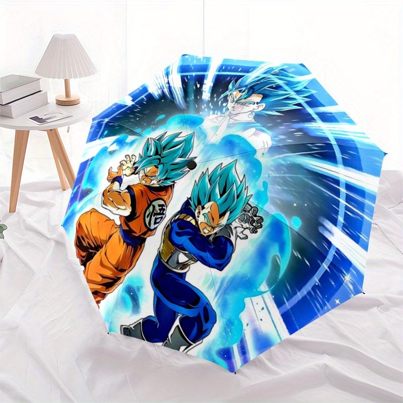 1pc Dragon Ball Z Super Saiyan Blue Goku & Vegeta Durable Cartoon Folding Umbrella, Portable 3-Fold Compact Umbrella for Men and Women, Suit