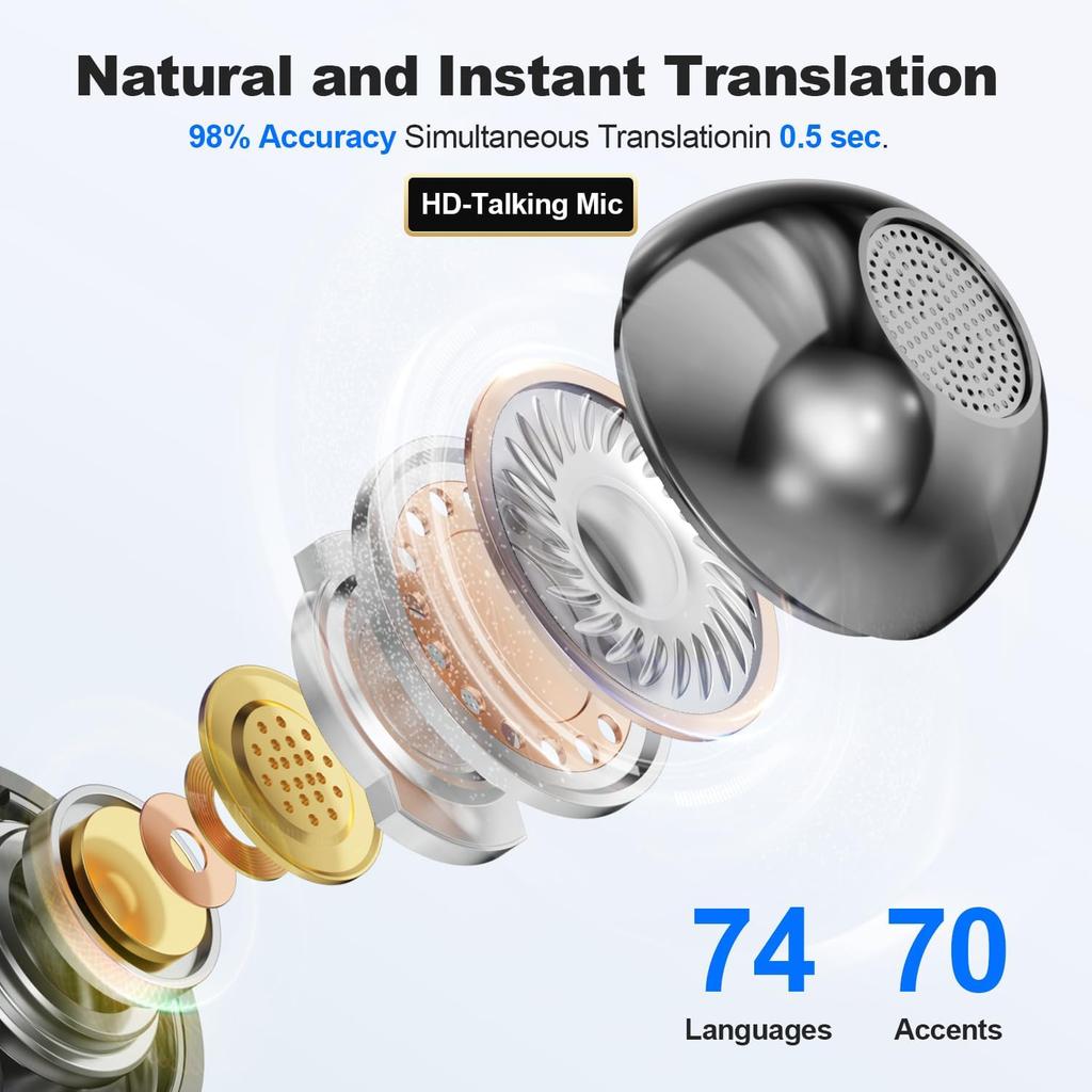 Language Translation Earbuds, 3-in-1 AI Real Time Translator Earbuds,Compatible with iOS & Android, Ideal for Travel, Work & Study-Black