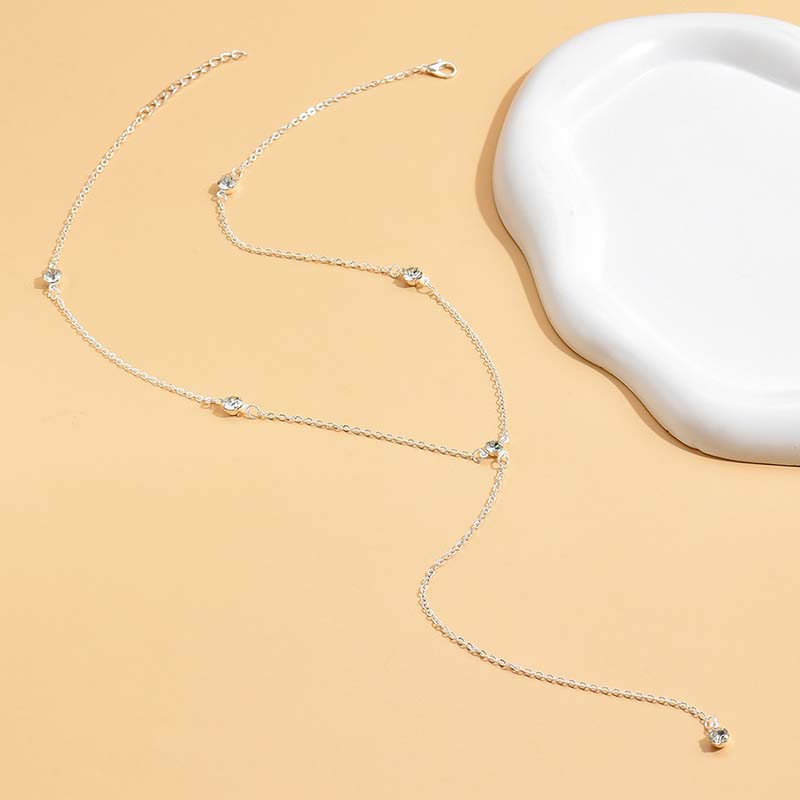 Luxury Stainless Steel Rhinestone Y Shape Necklaces for Women Temperament Fine Chain Long Necklaces Fashion Party Jewlery Gifts