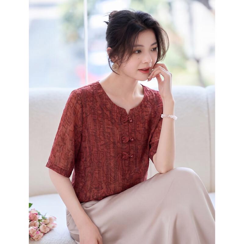 ORIGIN Women s New Chinese Style Printed Three-Quarter Sleeve Pullover 2XL