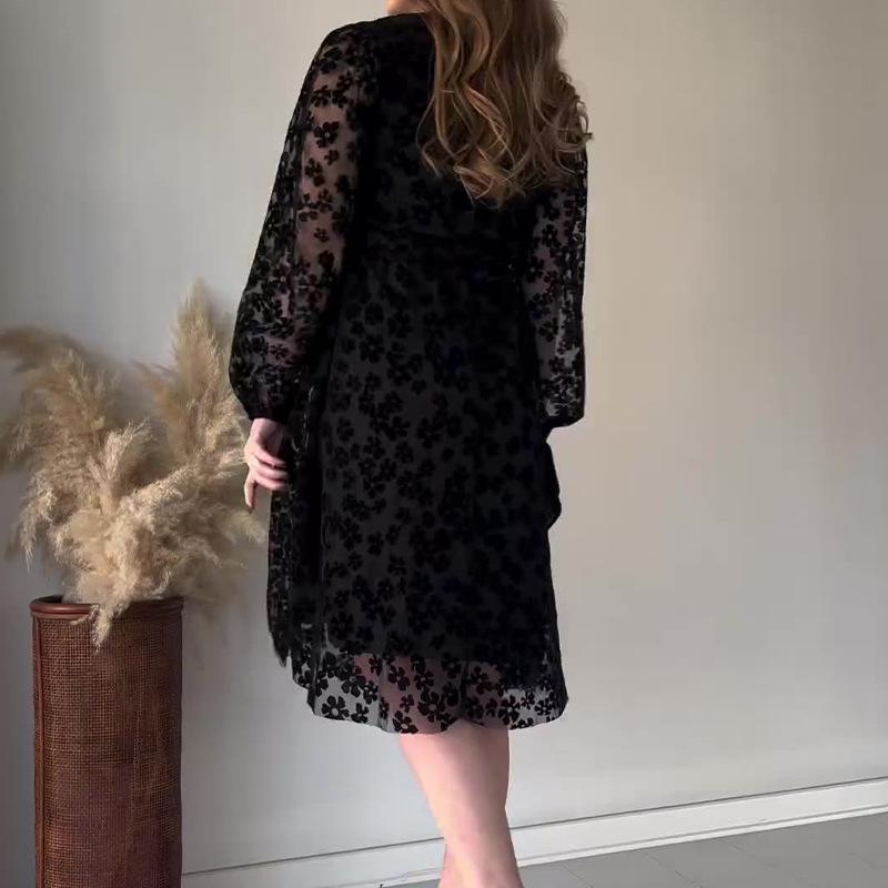 2024 Autumn Elegant Embossed Midi Dress for Women