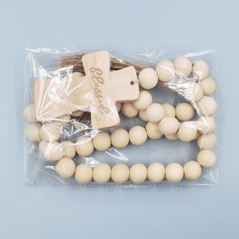 Cross Wood Bead Garlands with Tassels Decorative Birthday New Year Party Decor