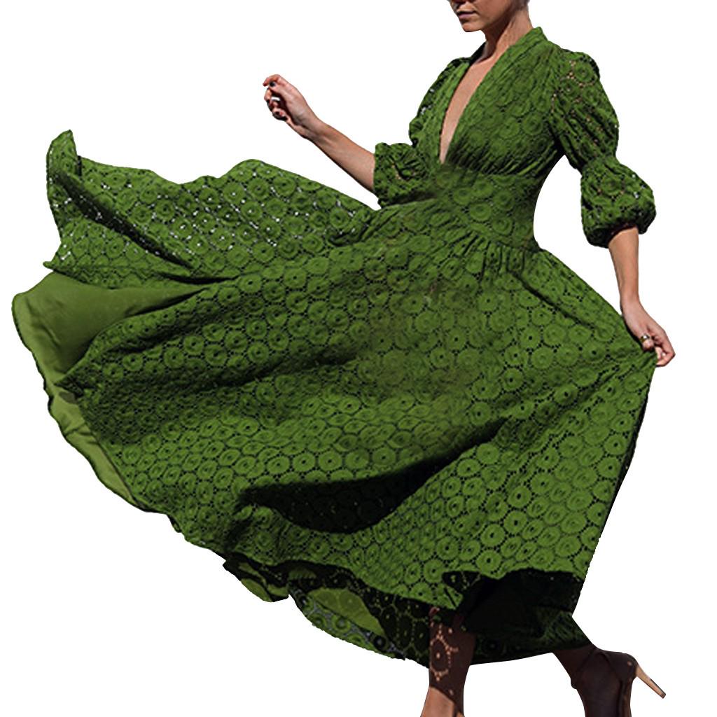 

(SU)Женское лоскутное сексуальное длинное длинное платье с V-образным вырезом в стиле бохо и цветочным принтом средней талии