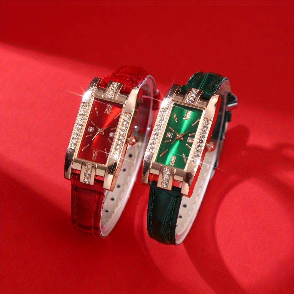 2/ 3pcs/ Set Fashion Women's Watch Set PU Leather Simple Quartz Watch Rectangle Diamonds Fashion Dial Ideal Gift for Women