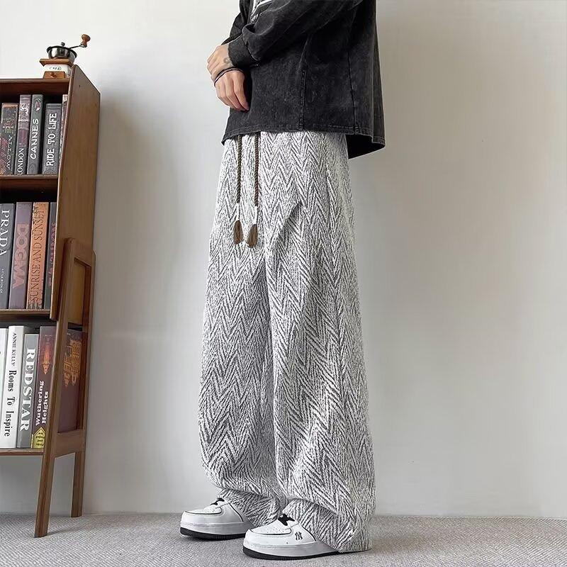 Pleated Design Drawstring Sweatpants Men's Thin Wide-leg Loose American High Street Lazy Versatile Casual Trousers