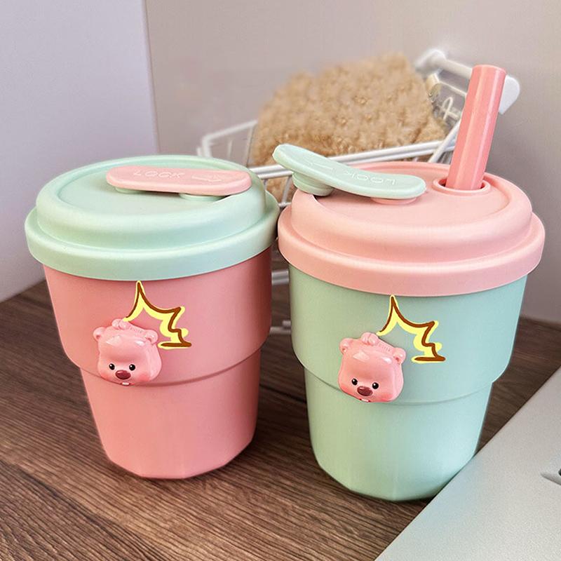 500Ml Coffee Mug With Lid Straw Silicone Cold Juice Milk Tea Mug Leak-Proof Drinking Water Bottles Portable Travel Cup