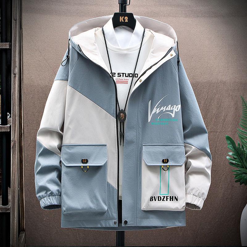 Men's Workwear Jackets, Men's Spring and Autumn Casual Korean Style Trendy Tops, Men's Hooded Student Spring Wear, Thin Men's Clothing