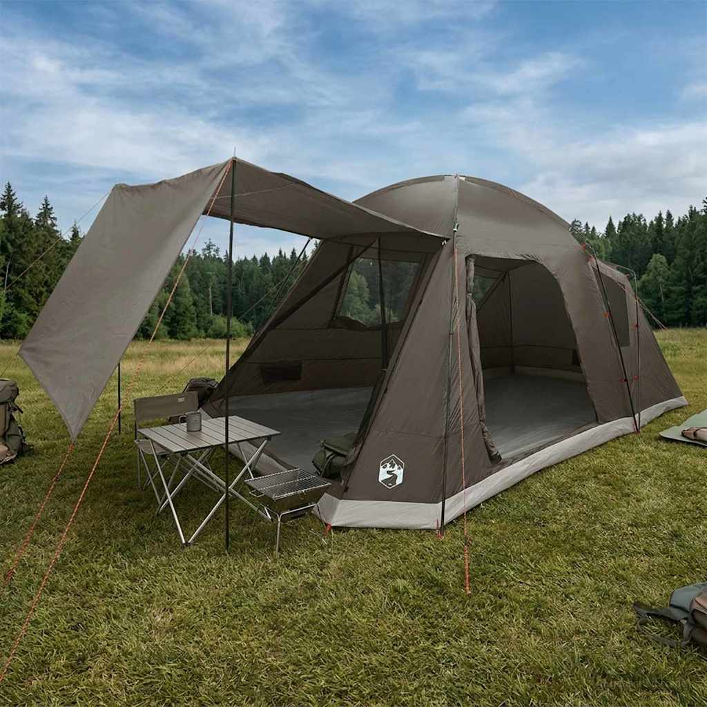Cabin Tent with Roof Brown and Gray 8 Person Polyester and Steel