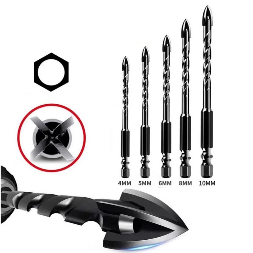 Set mit 5 Kreuzfliesenbohrern mit Dreieckspitze für den Einsatz auf Glas, Stein, Fliesen, Kunststoff, Holz, Ziegel und Betonmaterialien