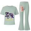 2pcs Kids Girls Lily Lovebraids Printed Casual Short Sleeves T-shirt Top Flared Trumpet Trousers Top Pants Sets