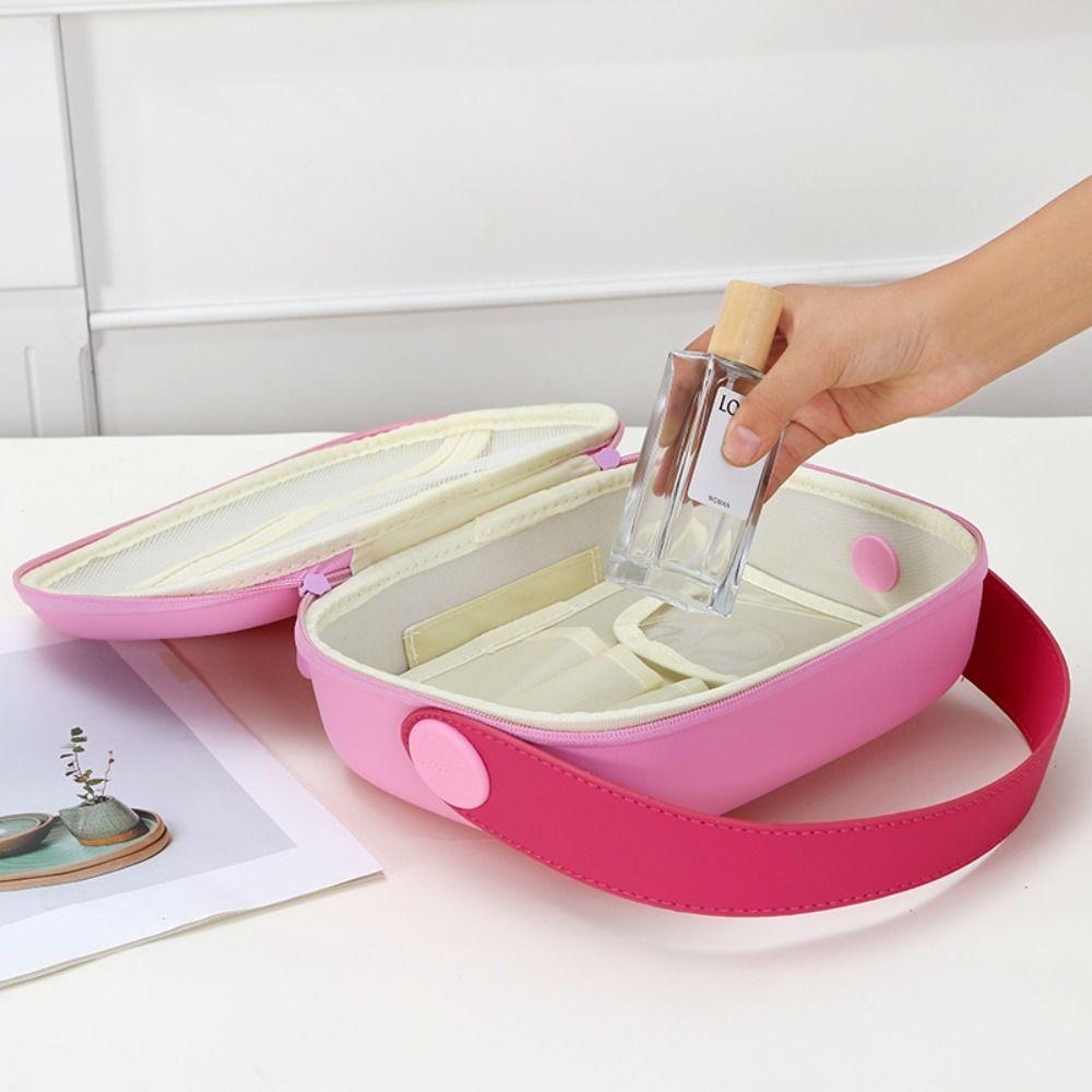 Handle PU Cosmetic Bag Candy Color Make Up Pouch Bag Makeup Case Portable Tote Bag Travel