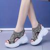 Women's Solid Color Casual Sandals, Platform Elastic Soft Sole Knitted Walking Shoes, Heightening Wedge Vacation Shoes